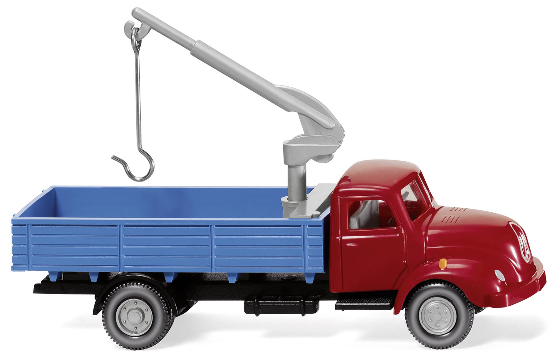 Magirus S 3500 Pritschen-LKW mit Ladekran rot-blau Modell von WIKING 1:87