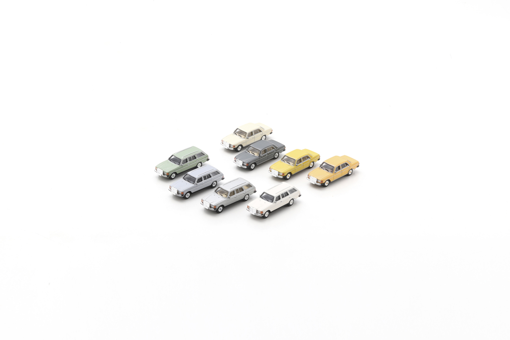 Mercedes-Benz W123 Warenladungs Set 8 Autos Modell von Schuco 1:87