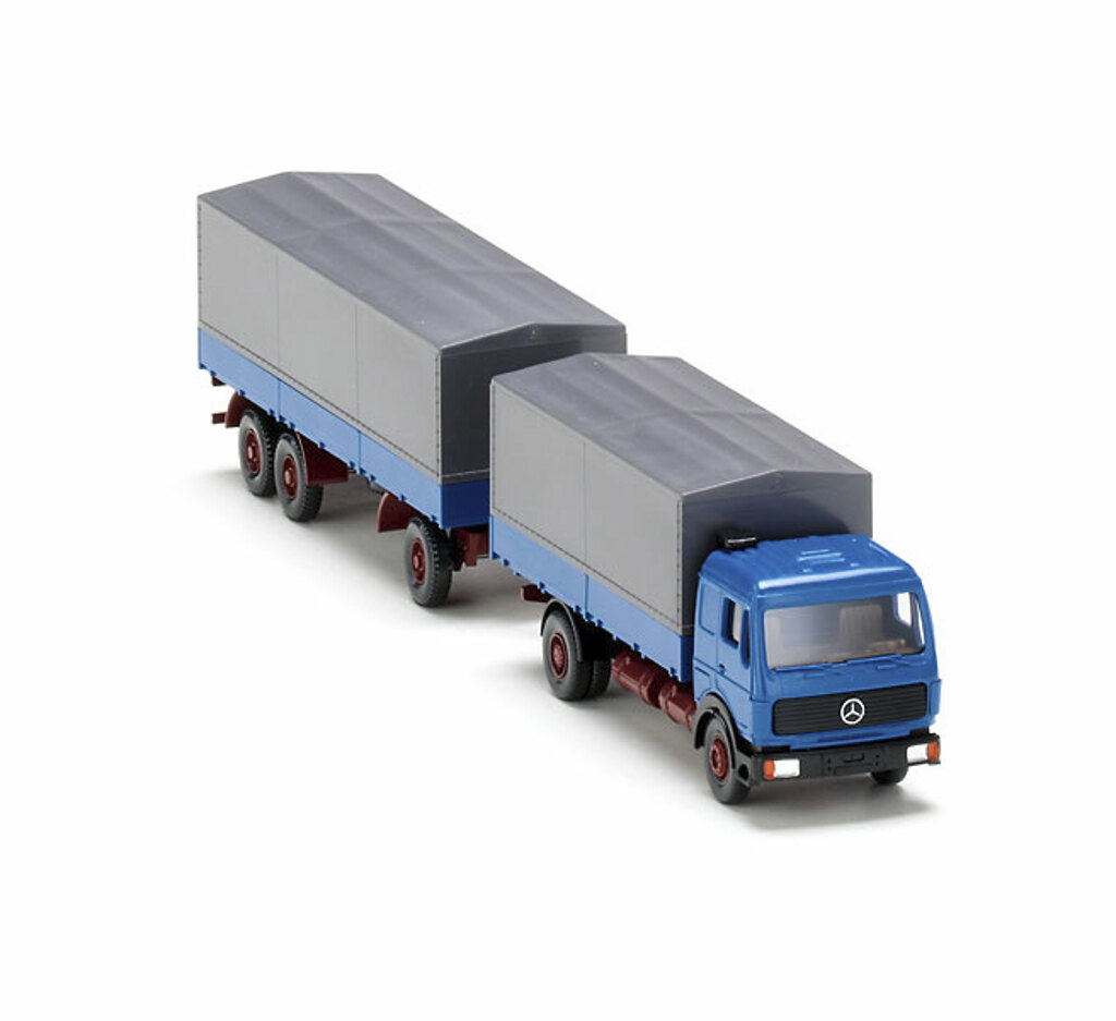 Pritschenhängerzug MB NG azurblau Modell von WIKING 1:87