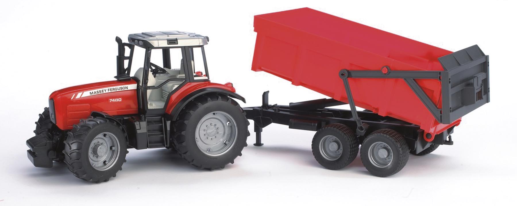 Massey Ferguson 7480 mit Wannenkippanhänger Modell von Bruder 1:16