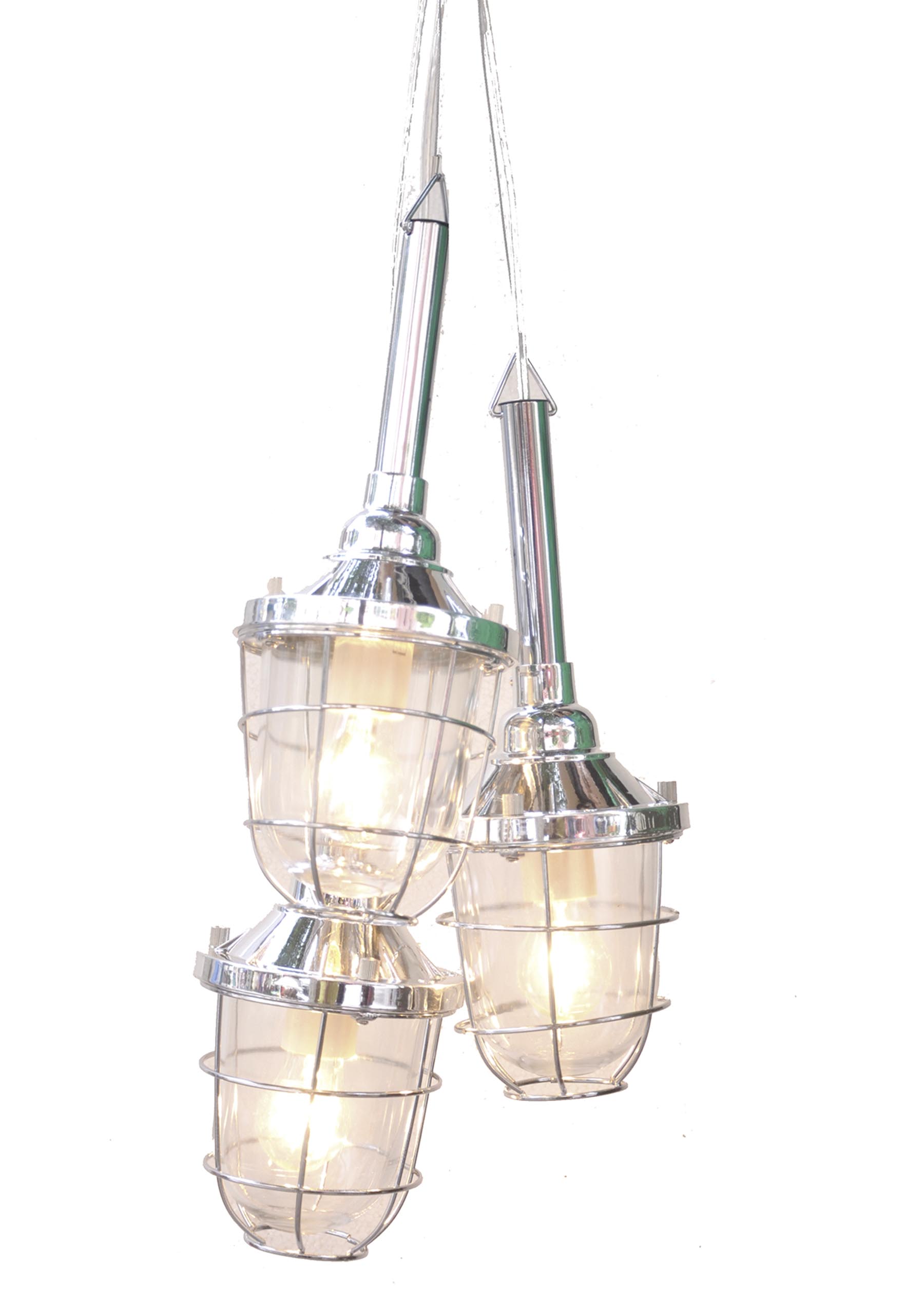 Design-Hängelampen-Trio mit Glasschutz verchromt