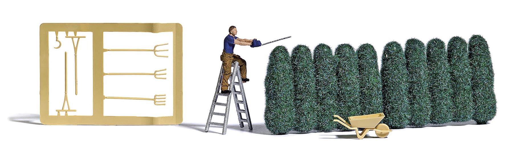 Heckenschneider auf Leiter inkl. Hecken Modell von Busch 1:87