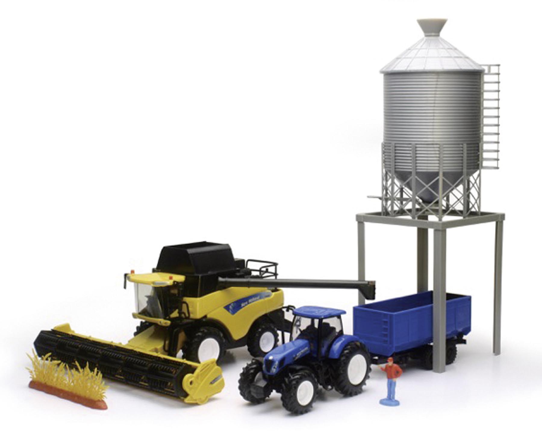 New Holland Harvester CR 90.90 mit New Holland T7.270, Anhänger und Silo Modell von NewRay 1:32