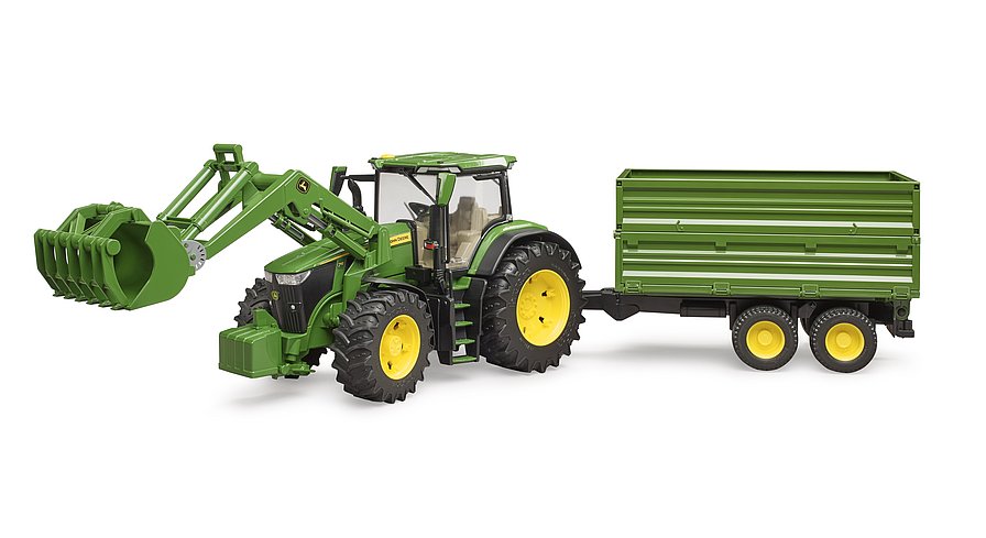 John Deere 7R 350 mit Frontlader und Tandemachstransportanhänger-1