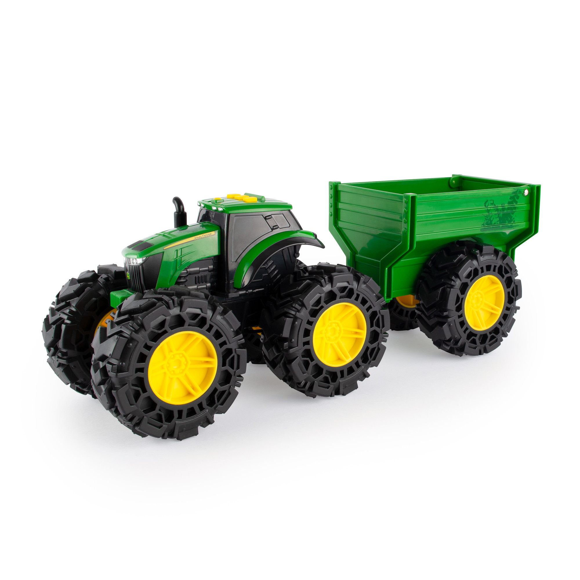 John Deere Traktor mit Anhänger vom Modellhersteller Britains und aus der Serie John Deere Monster Treads. Er ist ideal Spielen für Kinder ab 3 Jahren. Inklusive 3x LR44 Batterien.-1