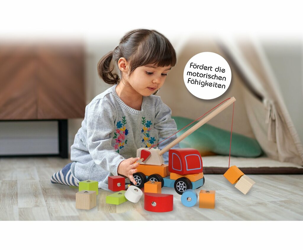 Holzspielzeug Kidiwood Steckspiel Mobilkran 14tlg.