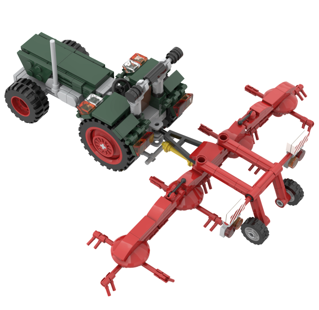 Traktor DTZ mit Heuwender Bausatz Modell von fairBricks 1:32