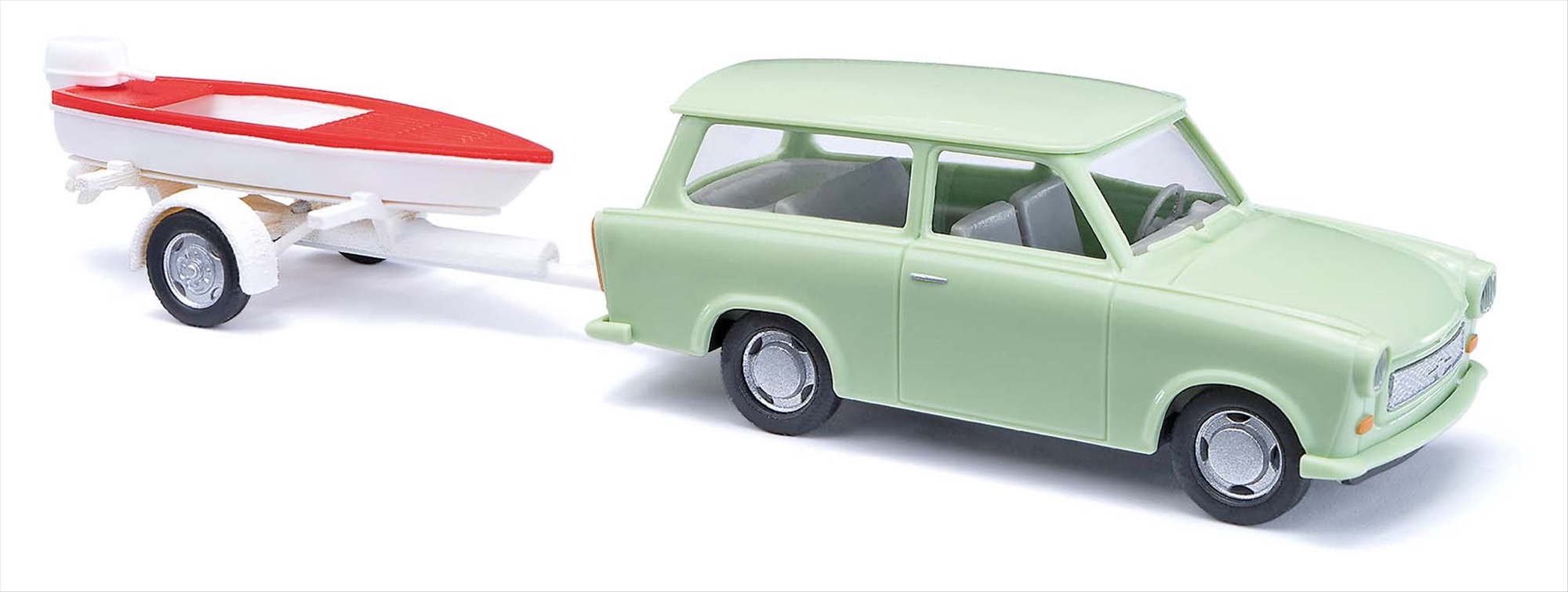 Trabant P601 Kombi mit Bootsanhänger Modell von Busch 1:87