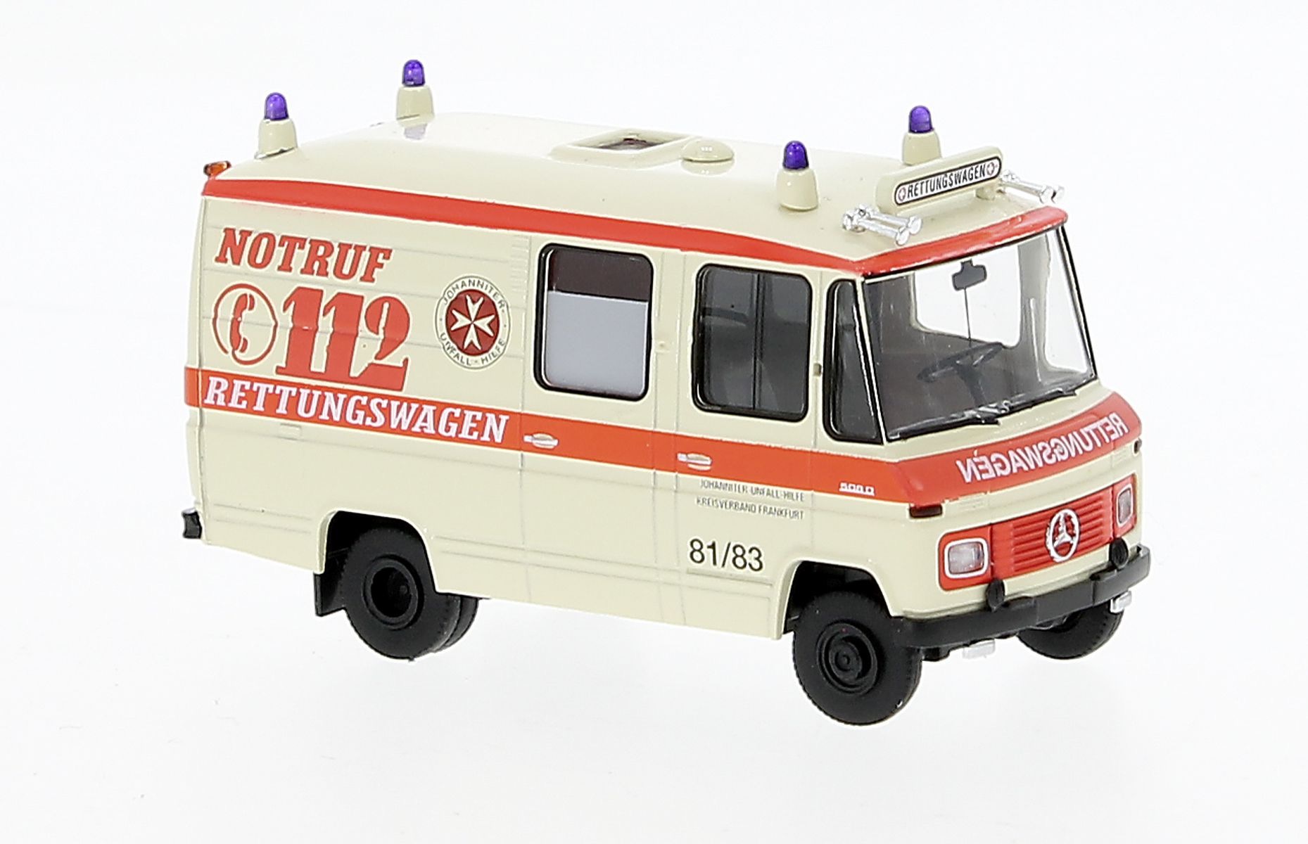 Mercedes-Benz L508 RTW Johanniter Frankfurt Modell von Brekina 1:87