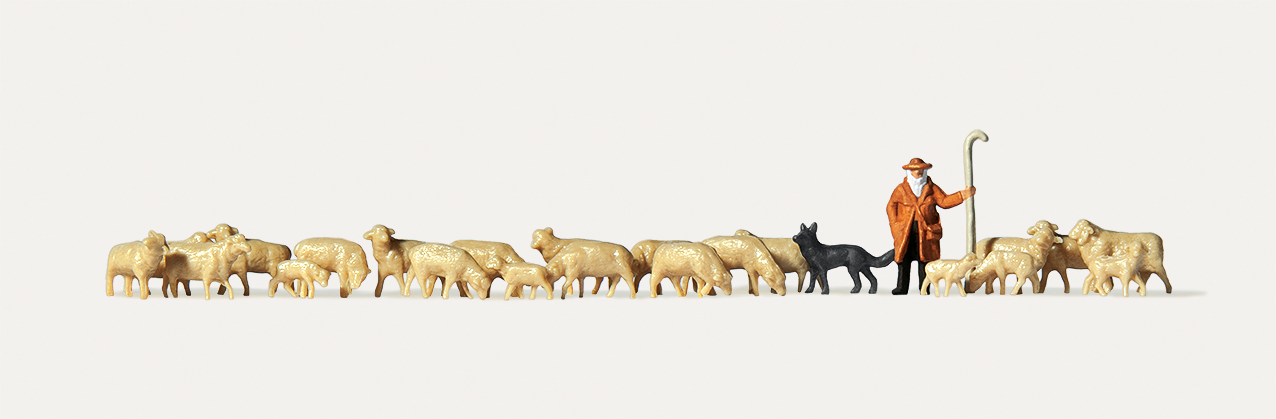 Schäfer mit Schafherde und Hund-1