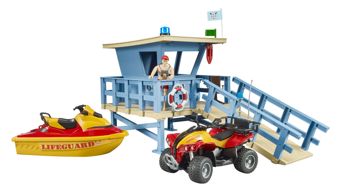 bWorld Life Guard Station mit Quad und Personal Water Craft Modell von Bruder 1:16
