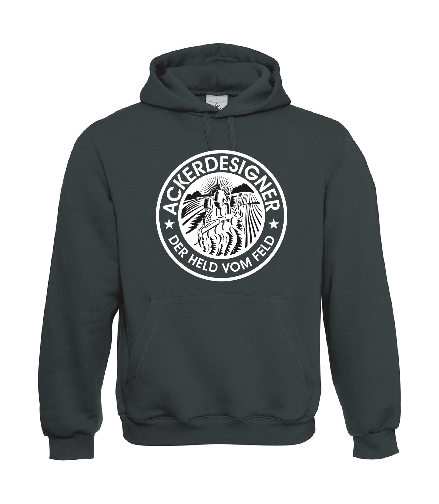 Kapuzenpullover (Hoodie) „ACKERDESIGNER - Der Held vom Feld“ (schwarz)