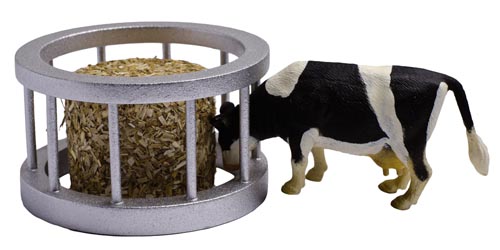 Futterraufe (rund) mit Heuballen und Kuh Modell von Kids Globe 1:32