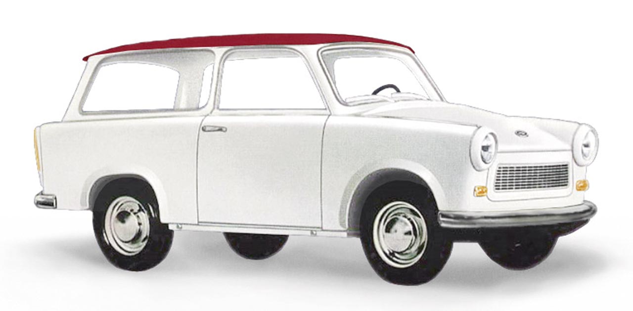 Trabant P601 Universal Kombi weiß mit rotem Dach de Luxe Modell von Busch 1:87