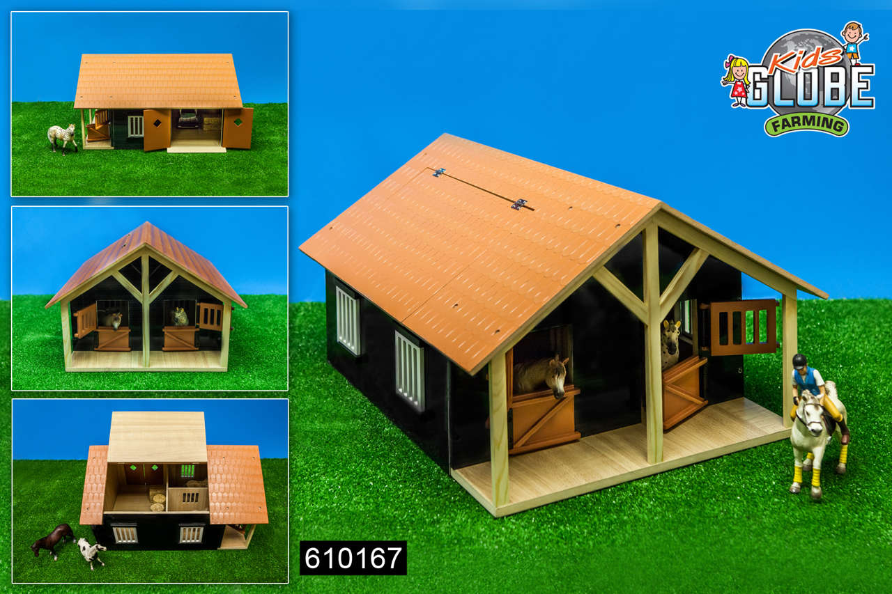 Pferdestall mit 2 Boxen und Werkstatt im Maßstab 1:24. Bitte beachten Sie, dass dieser Stall ohne Spielfiguren und Zubehör geliefert wird.-1