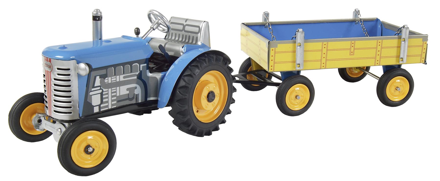 Zetor Traktor mit Anhänger blau - Metall Felgen Modell von Kovap 1:25