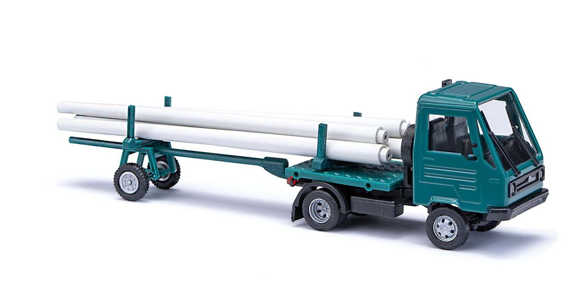 Multicar M26 mit Nachläufer und Betonmasten grün Modell von Busch 1:87
