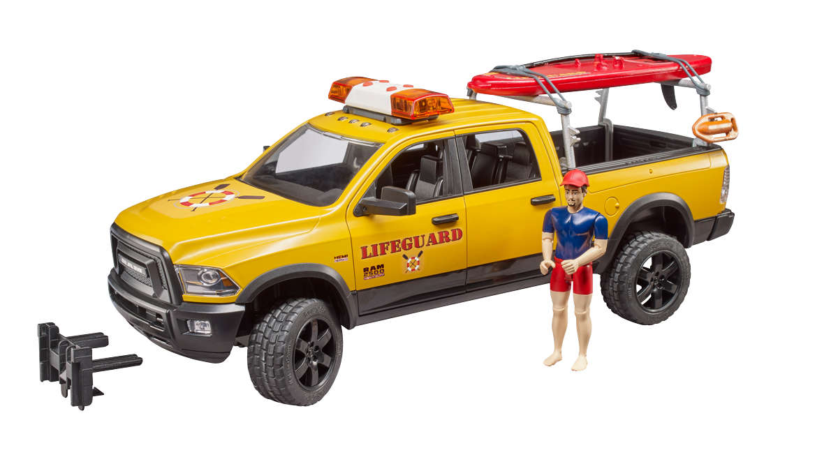 RAM 2500 Power Wagon Life Guard mit Figur, Stand Up Paddle und Licht und Sound Modul Modell von Bruder 1:16