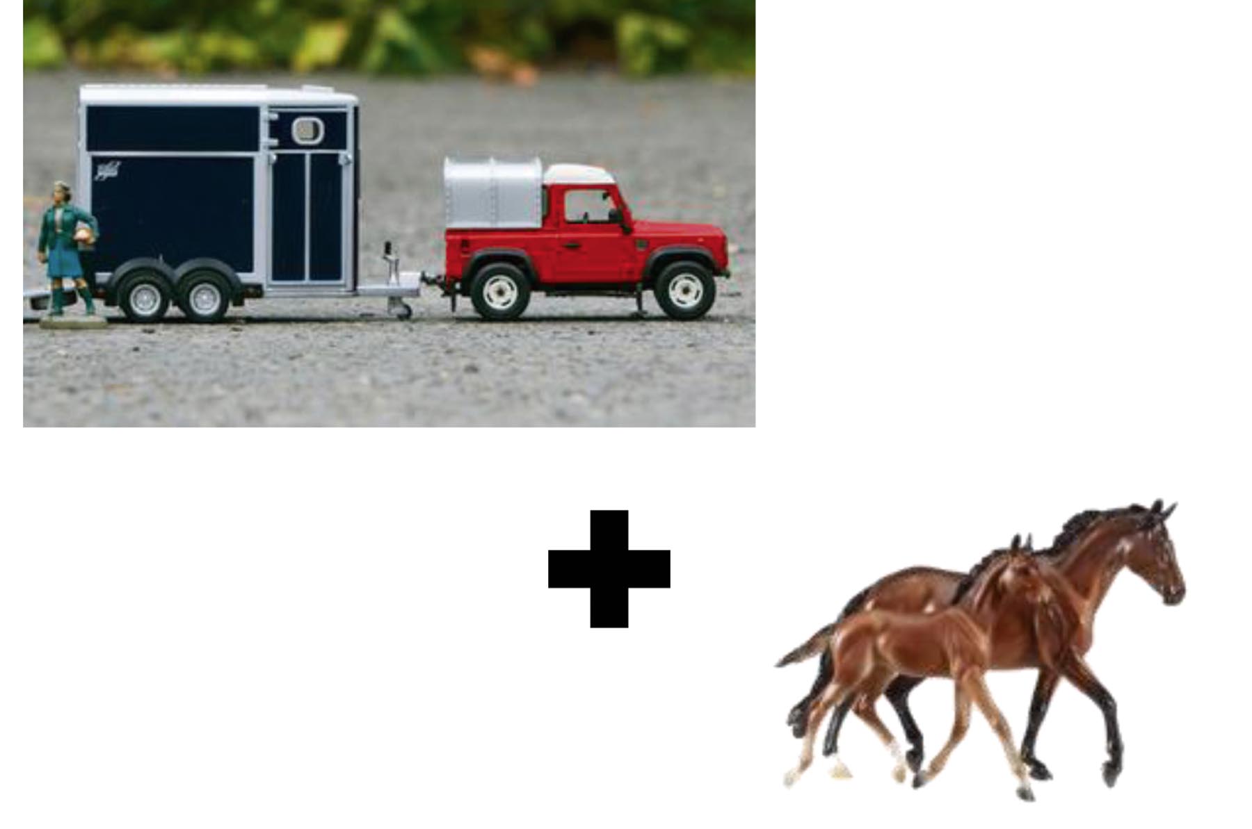 Land Rover mit Pferdeanhänger und 2 Pferden Modell von Britains 1:32