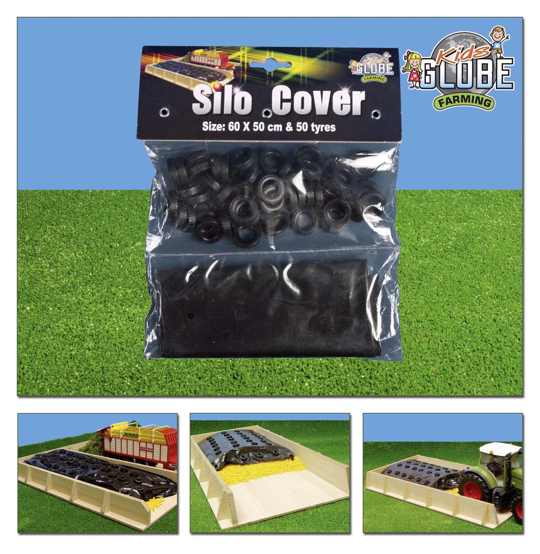Siloabdeckung Silberfolie + 50 Reifen Modell von Kids Globe 1:32