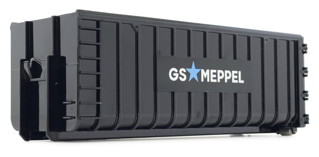 Container für Hakenlift LKW 40 m³ schwarz GS Meppel Logo Modell von MarGe Models 1:32