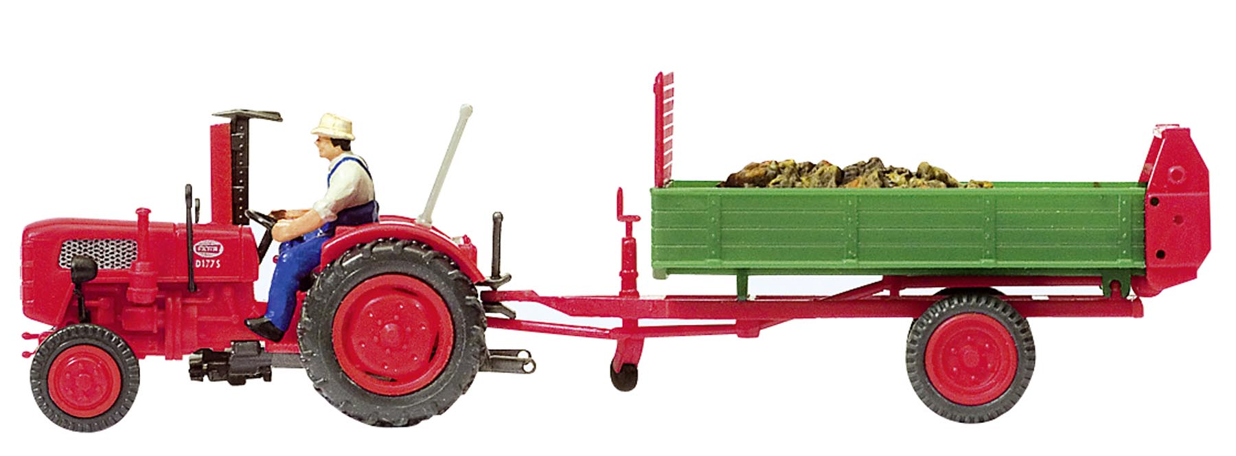 Fahr Ackerschlepper mit Einachs-Dungstreuer (Fertigmodell) Modell von Preiser 1:87