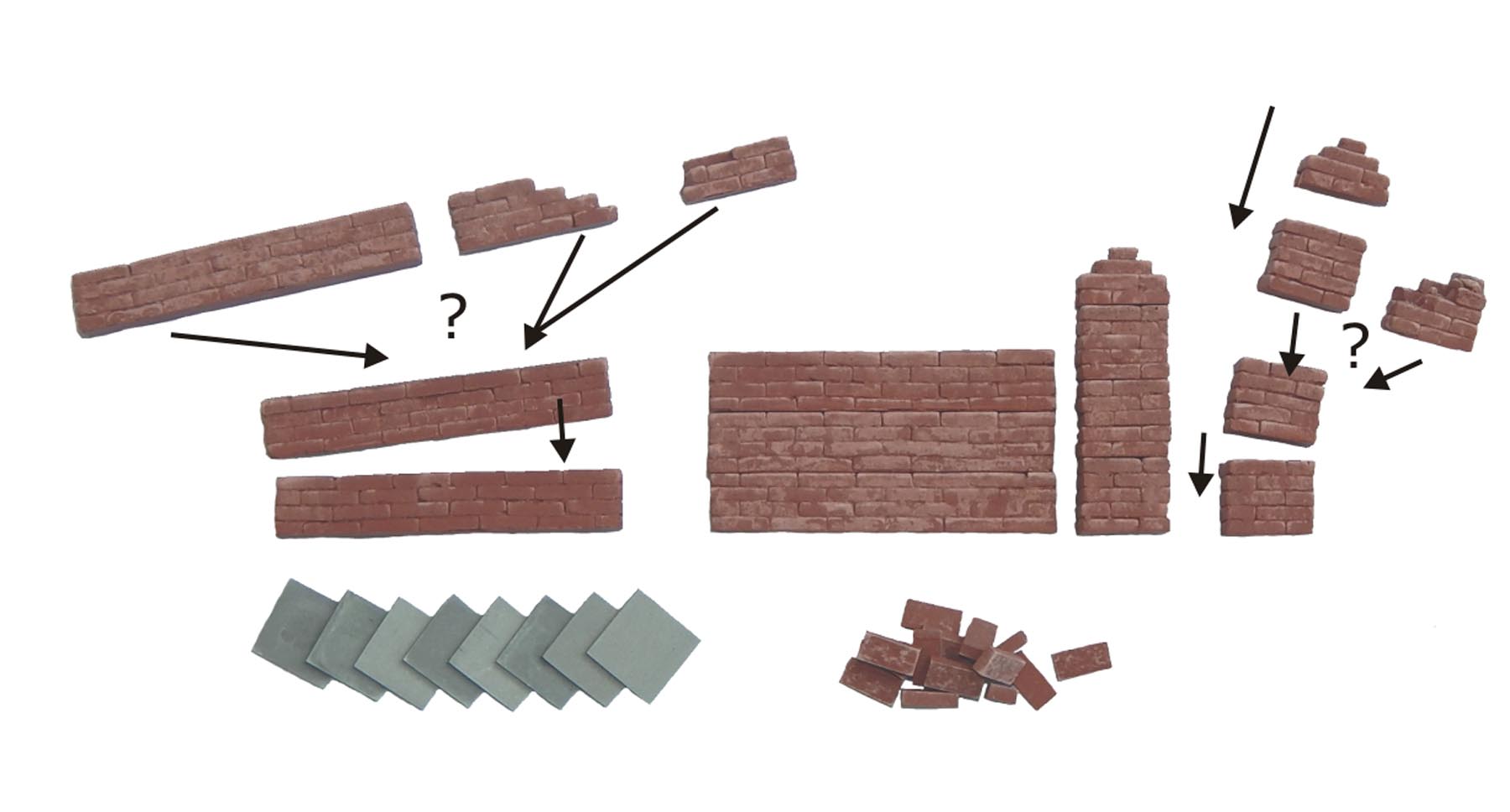 Ziegelmauer mit losen Ziegeln  - 4 Elemente und Pfeiler Modell von Juweela M 1:32/35