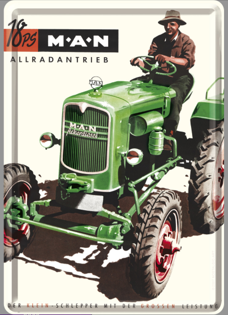 Blech-Postkarte  MAN Trecker grün 18 PS-1