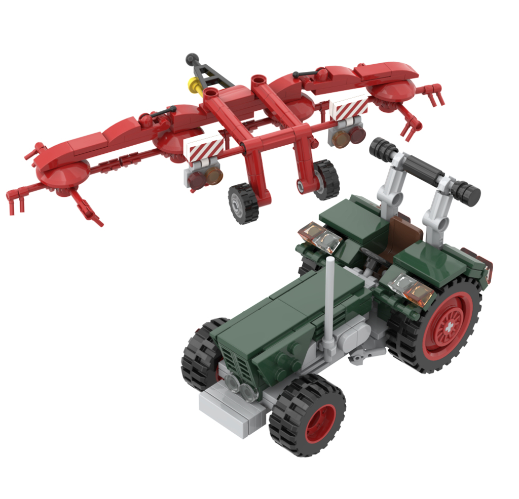 Traktor DTZ mit Heuwender Bausatz Modell von fairBricks 1:32