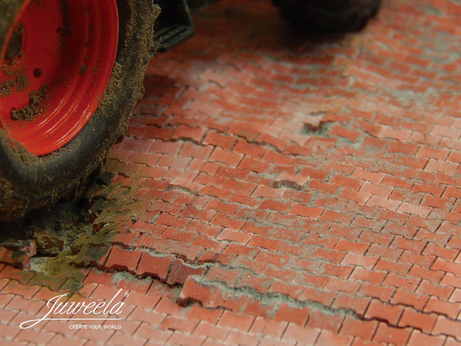 FLEXYWAY Pflastersteine „Knochenpflaster“ in rot (8 Platten) inkl. Anfangs- und Halbsteine Modell von Juweela 1:32