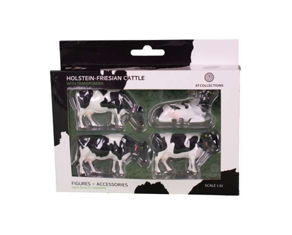 Holstein-Rinder, 4 Friesische Rinder mit Ohrlabel und Transponder  Modell von AT Collections 1:32