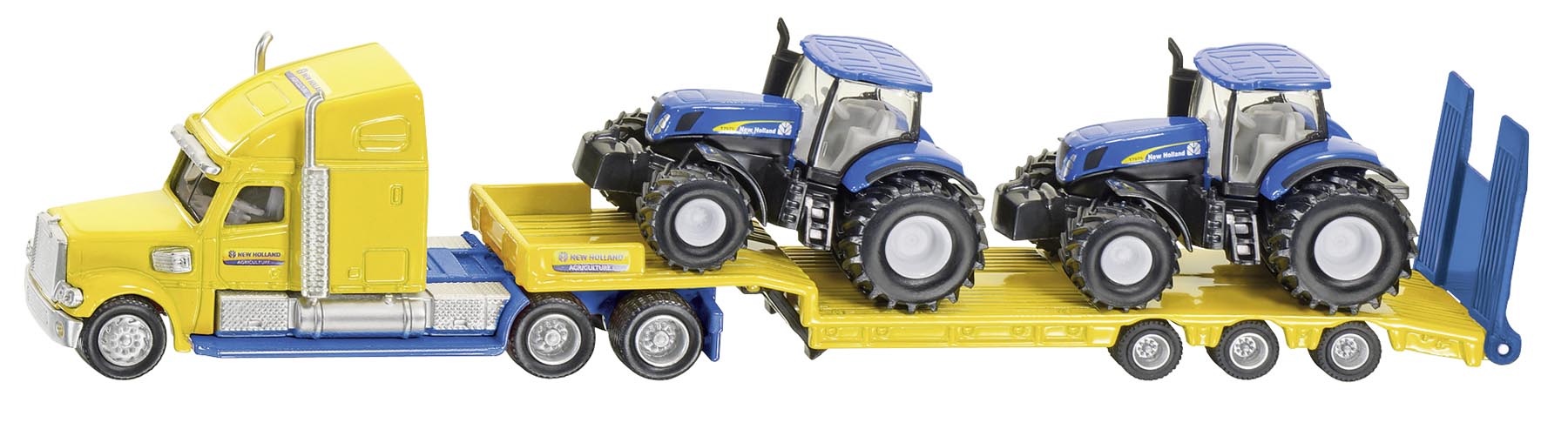 Sattelzug mit Tieflader und 2 New Holland Traktoren Modell von Siku 1:87