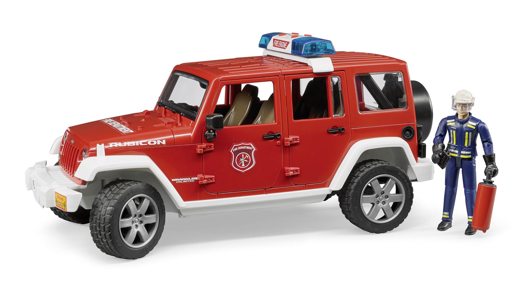 Jeep Wrangler Feuerwehr-Einsatzfahrzeug mit Figur Modell von Bruder 1:16
