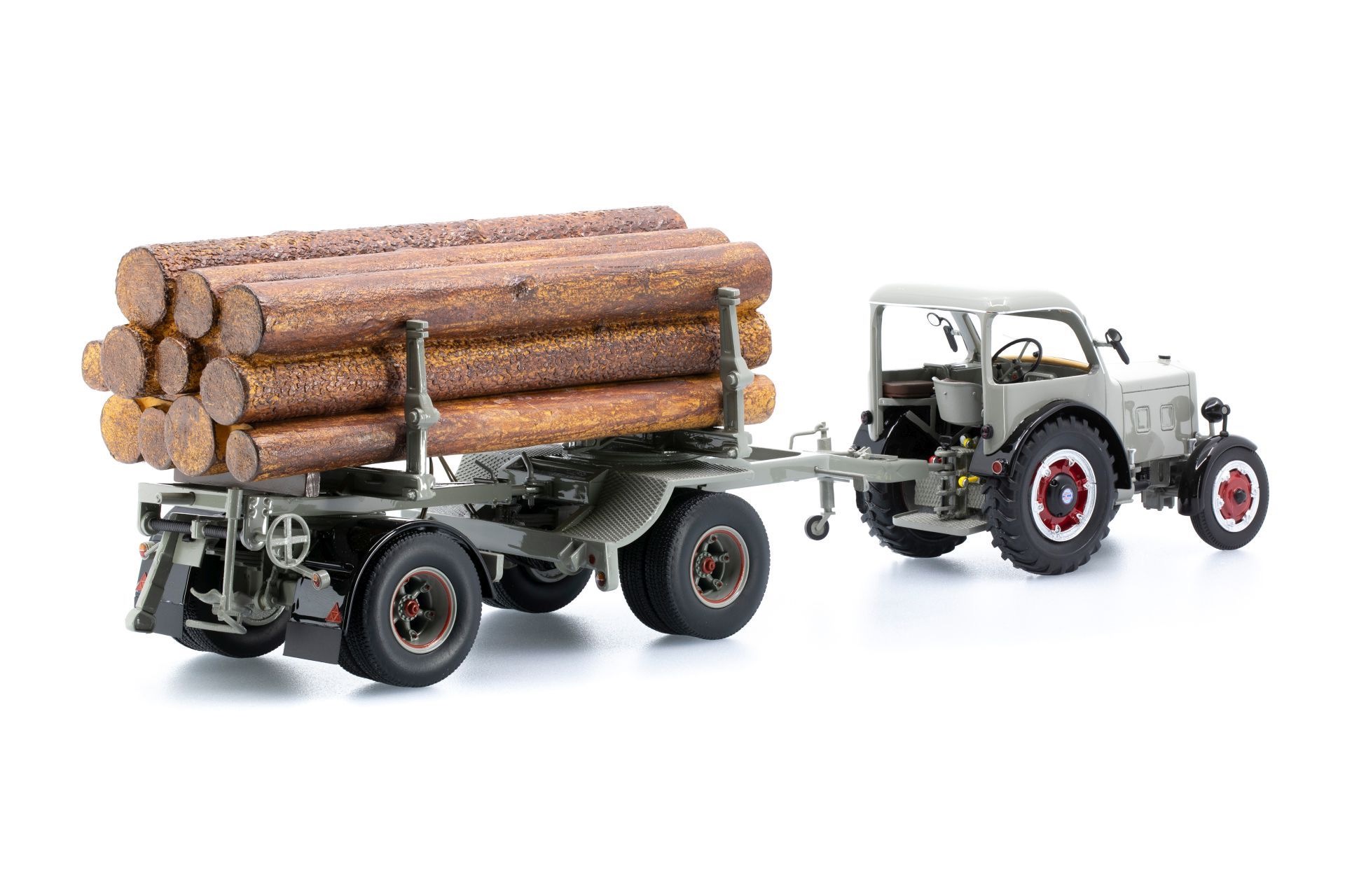 Hürlimann Industrietraktor D500 mit Langholzanhänger Modell von Ace 1:32