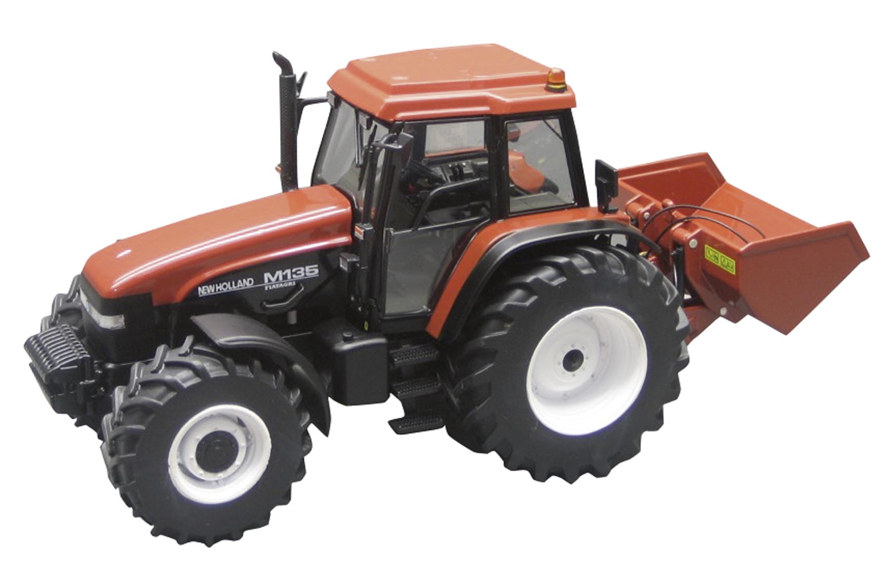 Fiat New Holland M135 mit Godet Dreipunktschaufel in der Heckhydraulik Modell von Replicagri 1:32