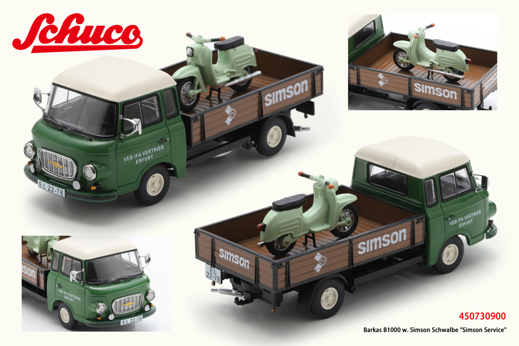 Barkas B1000 mit Simson Schwalbe „Simson Service“ Modell von Schuco 1:43