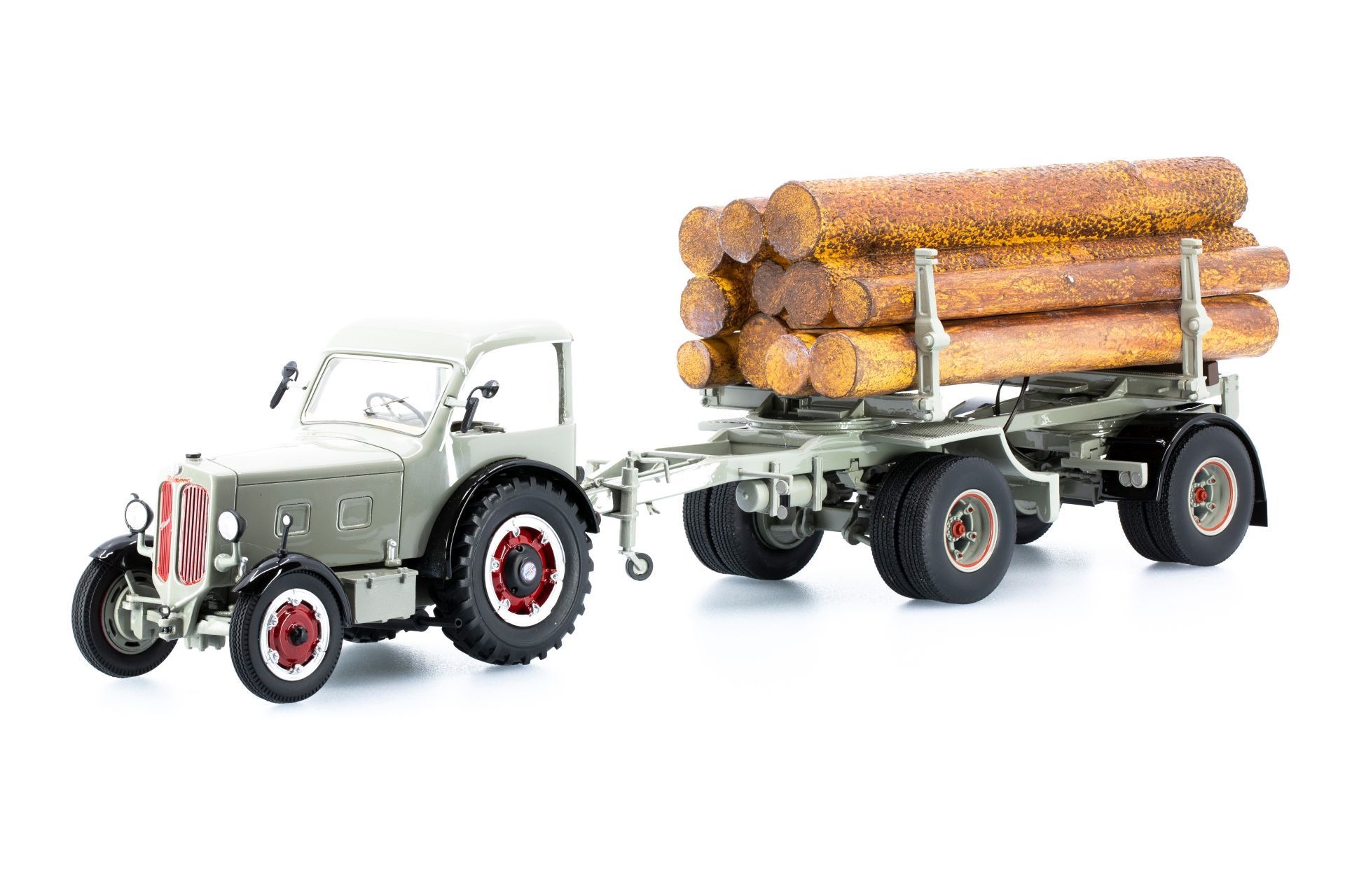 Hürlimann Industrietraktor D500 mit Langholzanhänger Modell von Ace 1:32