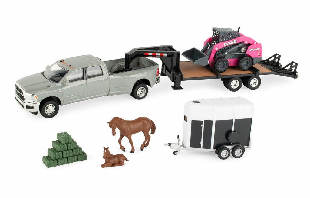 Dodge RAM 3500 mit Gooseneck Anhänger und Case SV340B Kompaktlader, Pferdeanhänger und Zubehör-1