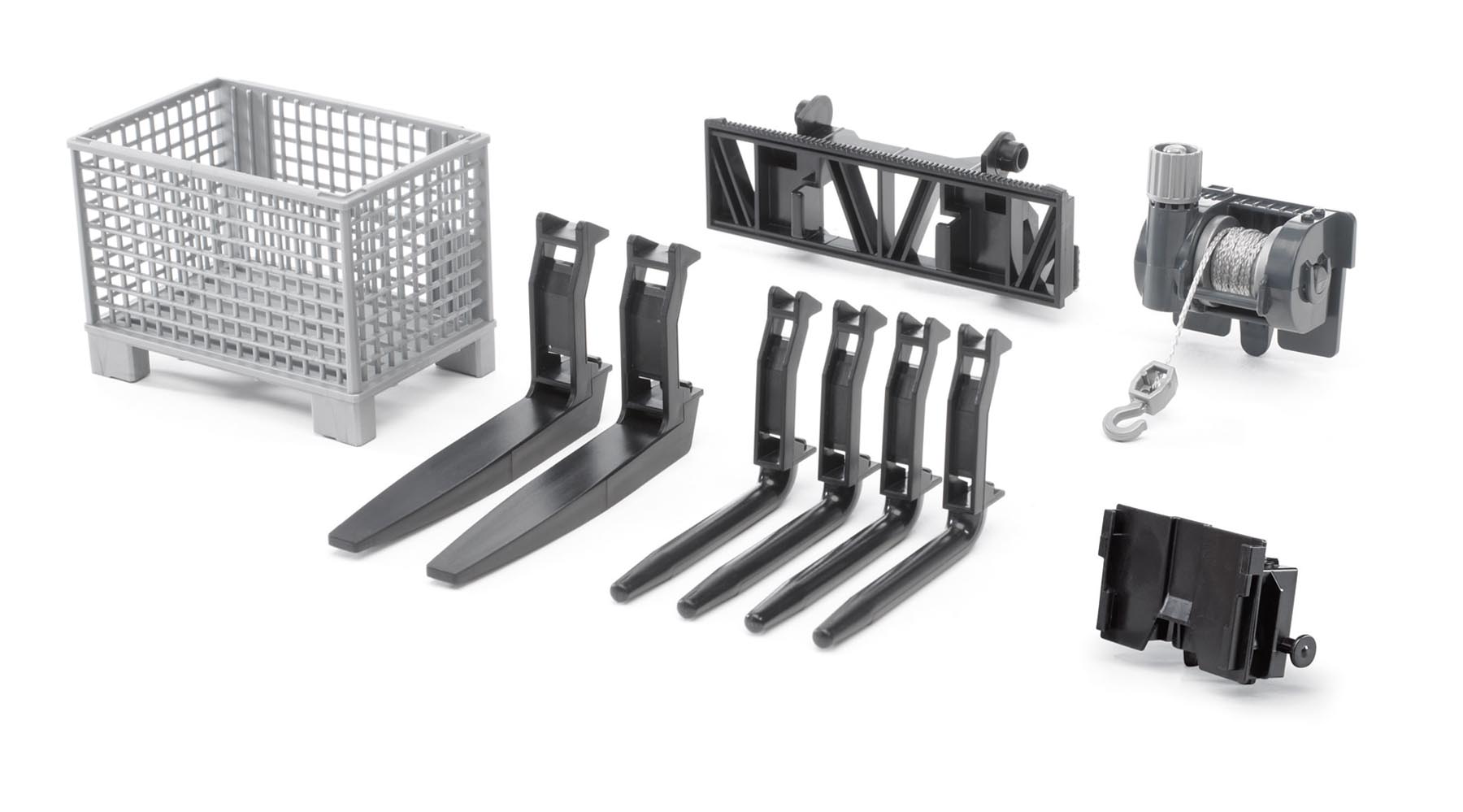 Gitterpalette, Seilwinde und Frontladergabeln Modell von Bruder 1:16