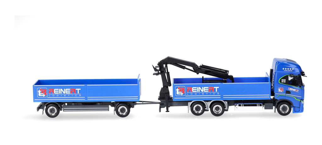 Iveco S-Way LNG Pritschen-Hängerzug mit Ladekran "Reinert Logistic" (Sachsen / Schleife) Modell von herpa 1:87