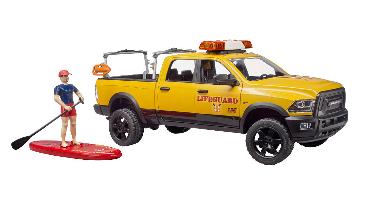 RAM 2500 Power Wagon Life Guard mit Figur, Stand Up Paddle und Licht und Sound Modul Modell von Bruder 1:16