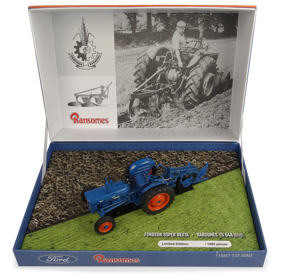 Fordson Super Dexta mit Ransomes TS54A 2-Schar-Pflug Limited Edition Modell von Universal Hobbies 1:32