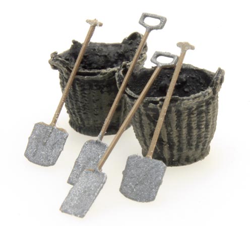 Körbe, Spaten, Flachschaufel (Fertigmodell koloriert) Modell von Artitec 1:87