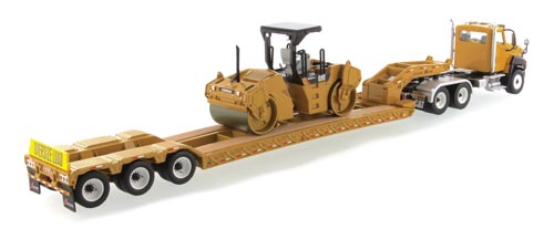 CAT CT660 Sattelschlepper mit Tieflader und Walze CB543D Modell von DieCast Masters 1:50