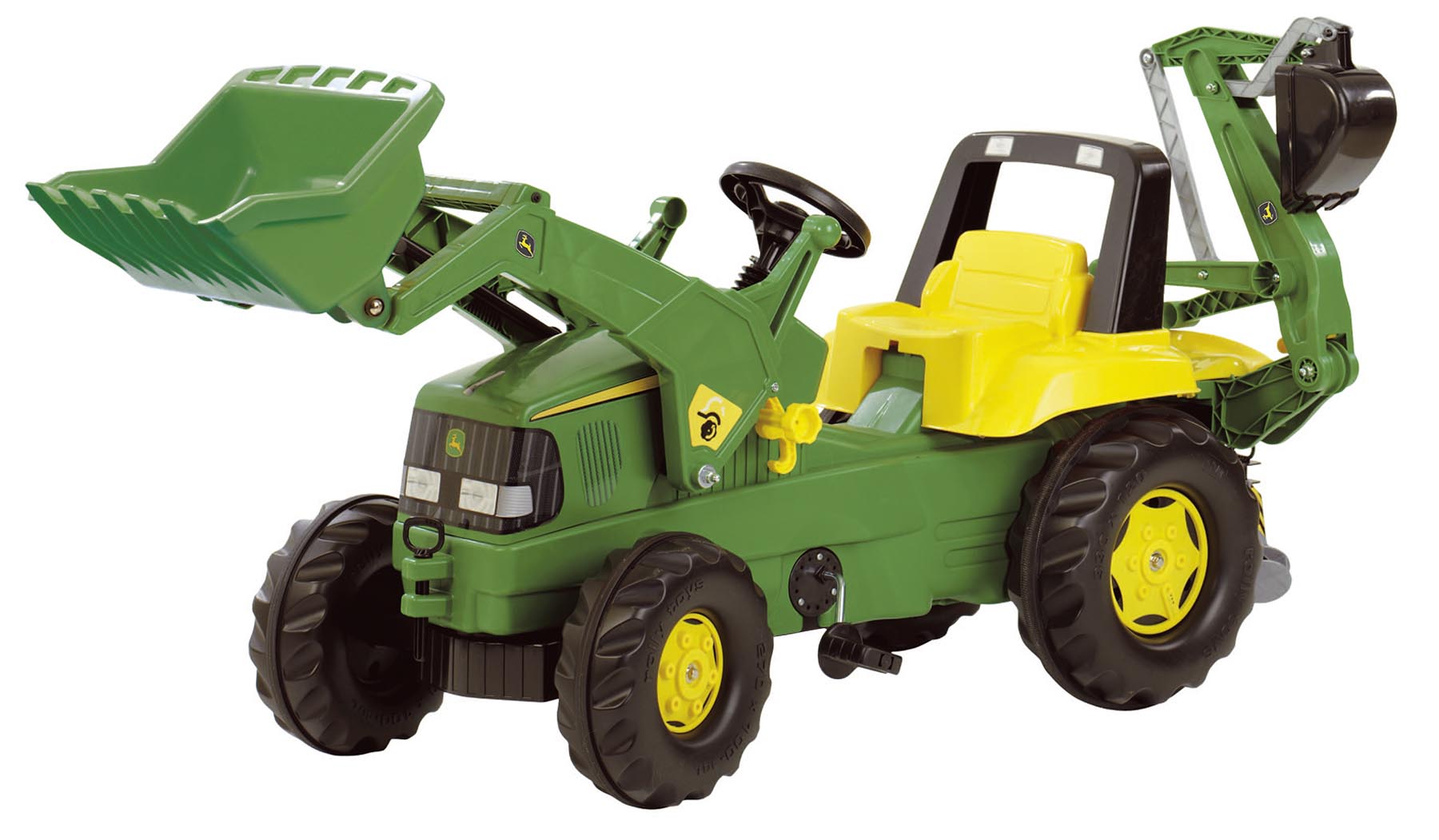 RollyJunior John Deere Trettraktor mit Frontlader und Heckbagger