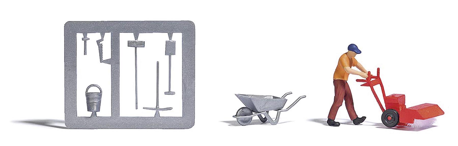 Mann mit Kehrmaschine und Zubehör Modell von Busch 1:87