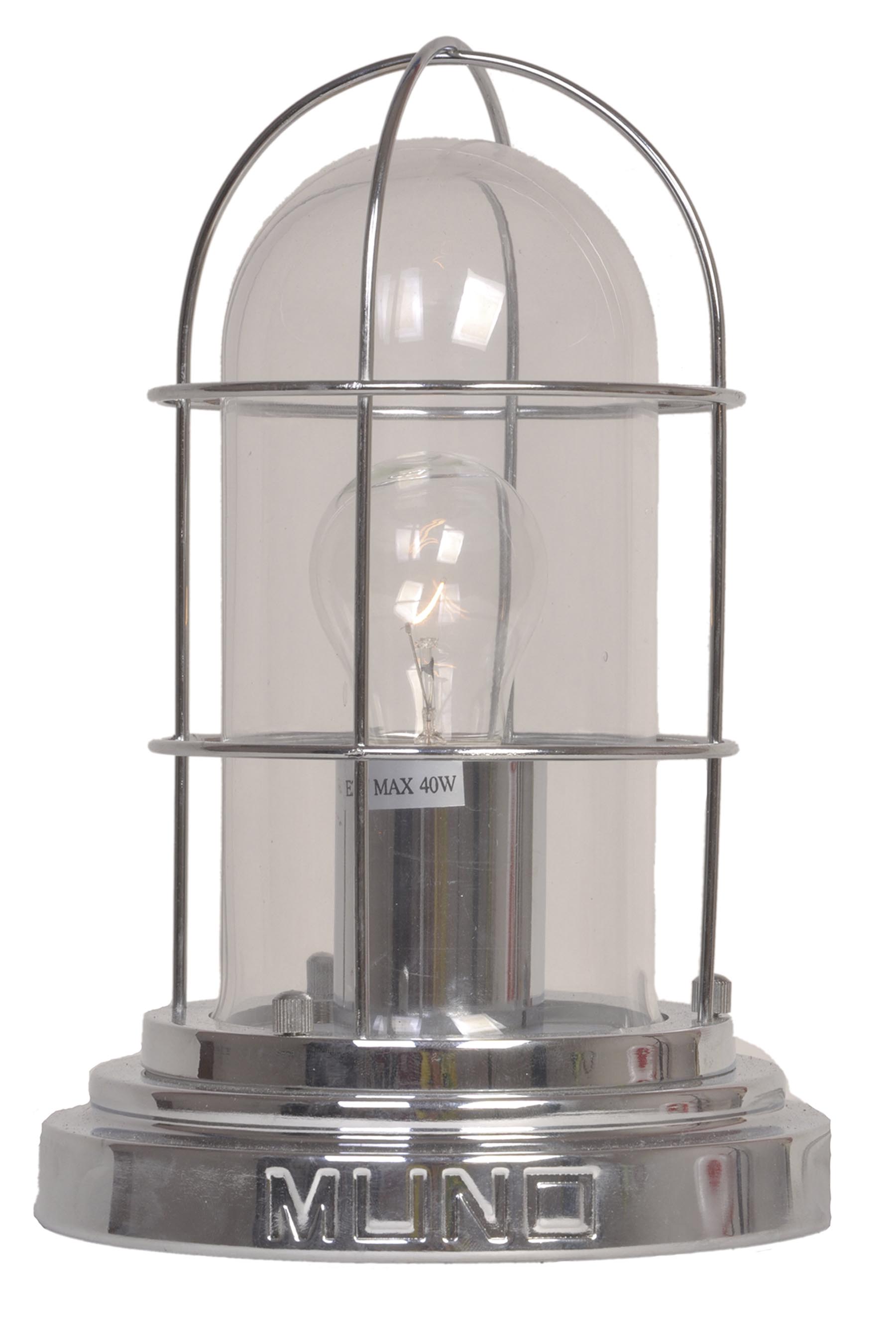 Design-Tischlampe mit Glasschutz verchromt