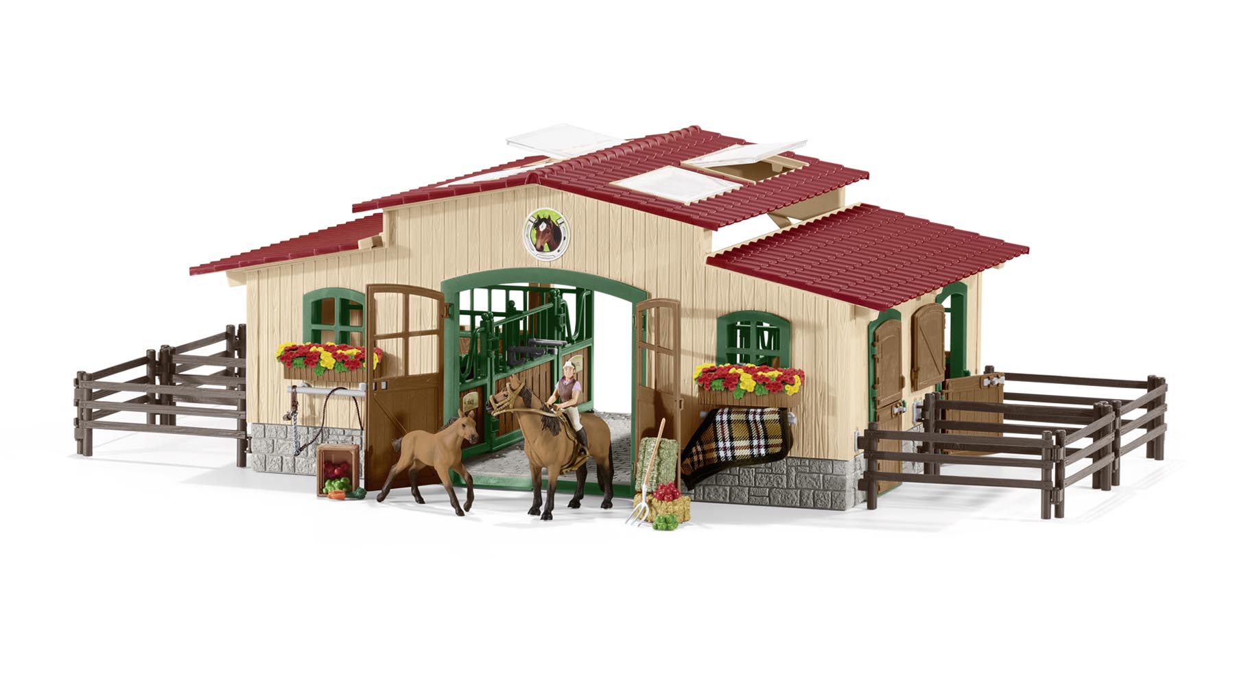 Pferdestall mit Pferden und Zubehör Modell von Schleich